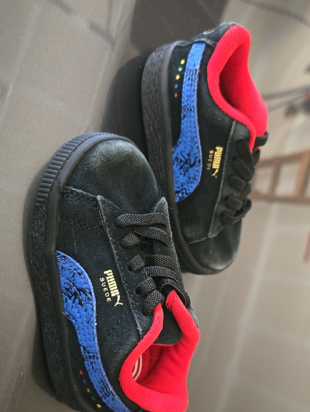 Puma Kids Suede Sneakers in Black, Blue and Red